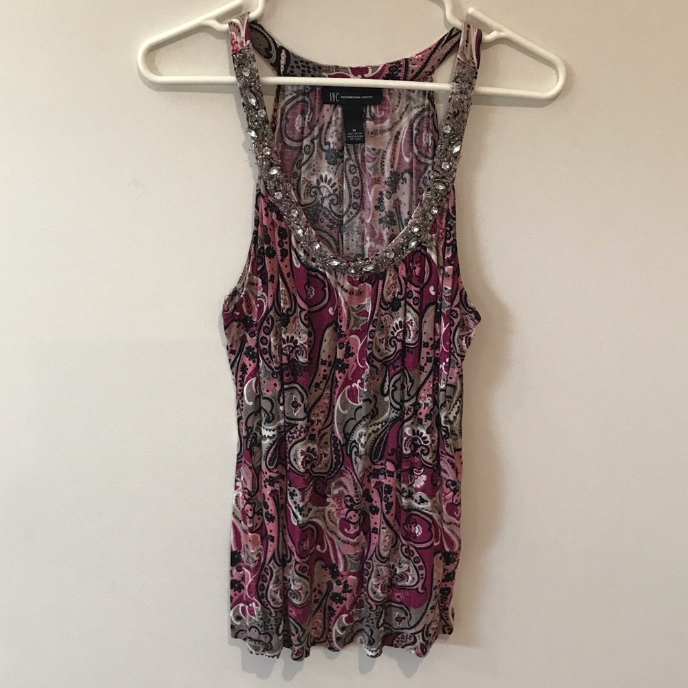 INC International Concepts Pink and Black Paisley Tank Top